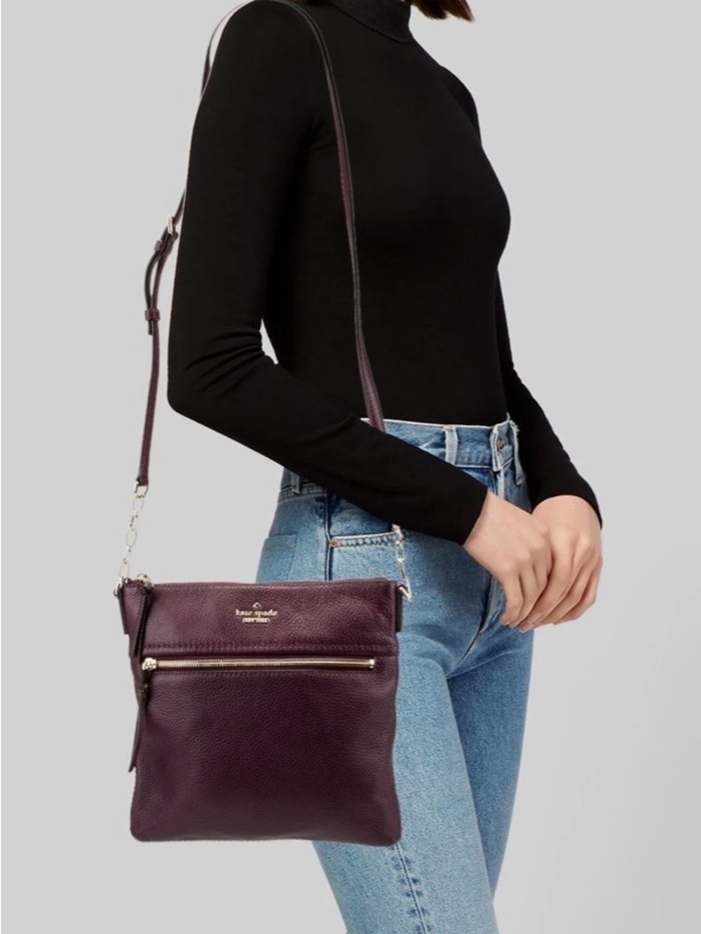 kate spade Plum Pebbled Leather Crossbody Bag with Gold Hardware